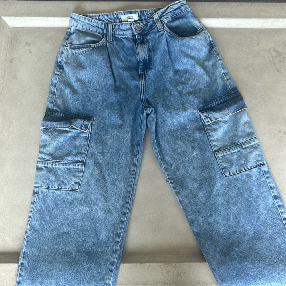 Women’s Blue Y2K trendy Cargo Denim Jeans | Size 27 Side Pockets